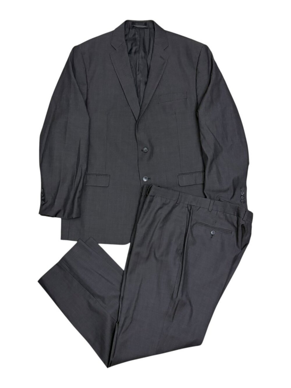 CALVIN KLEIN WOOL Mens Suit Pinstripe Grey Luxury Business Blazer Pants Mens 46R